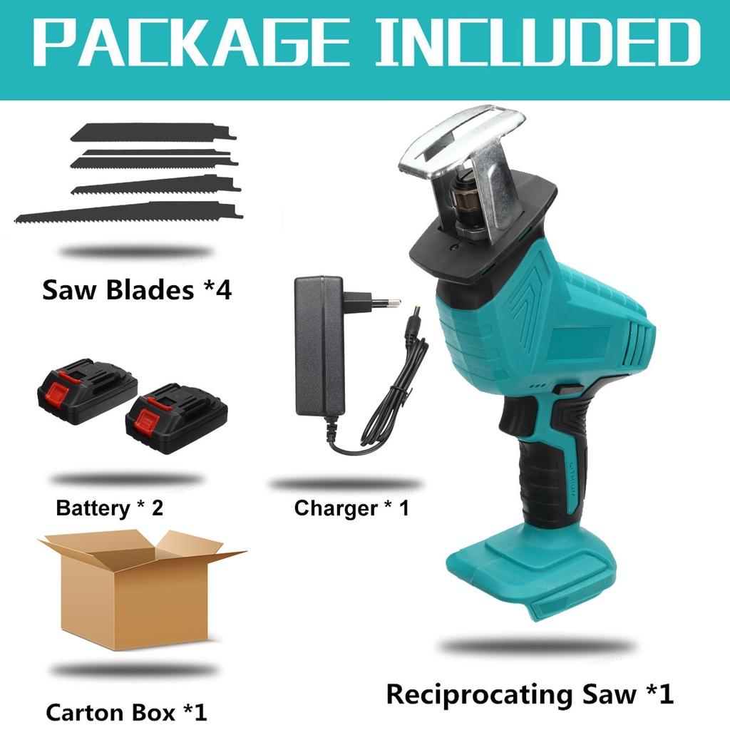 98VF Green Cordless Reciprocating Saw with 1/2pc Li-ion Battery 4 Blades Portable Rechargeable Metal Wood Cutting Tool