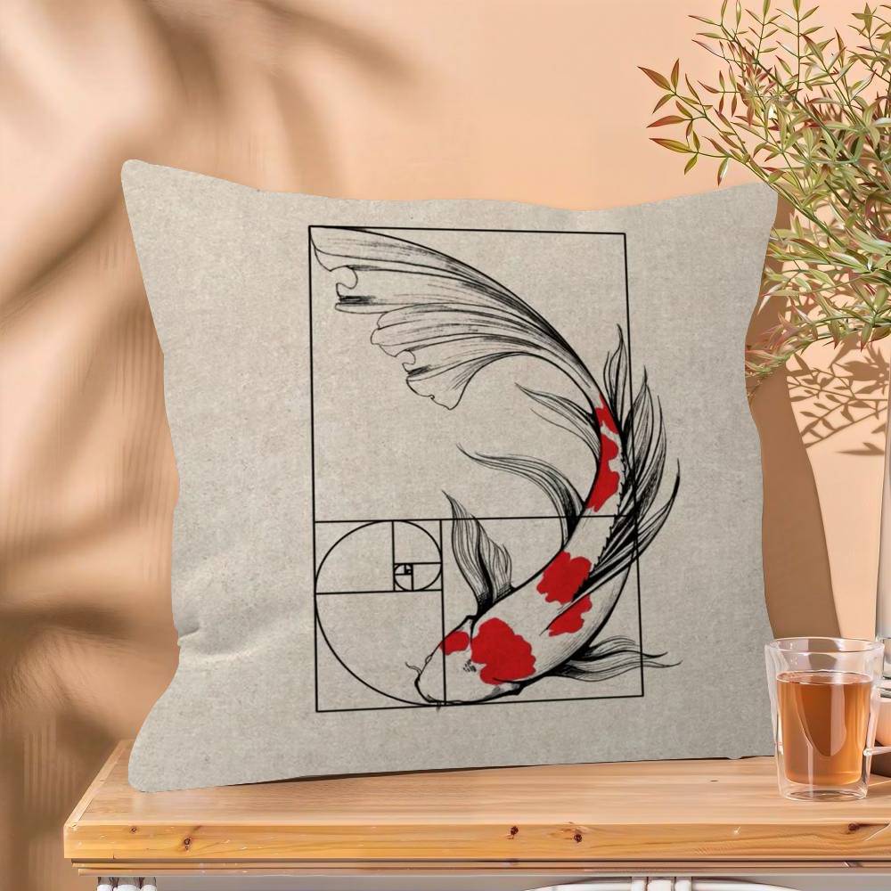 Japanese Red Koi Fish Pillow Cover Sofa Cushion Cover Home Room Decoration Children Gift