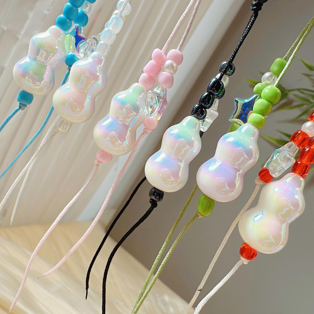 Handmade Lucky Gourd Charm Acrylic Bead Keychain for Phone Comfortable Braided Cord Key Chain Women Bag Decorations