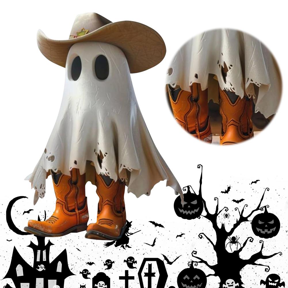 Halloween Resin Cute Ghost Statue Ghost Cowboy with Boots Ghost Ornaments Garden Statue for Tabletop Halloween Decor Ghost Decor