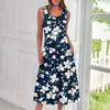 Women's Casual Fashion Floral Print Round Neck Sleeveless Midi Dress