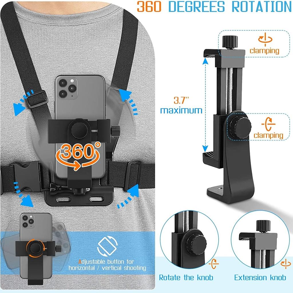 BEPAN Phone Chest Strap Mount Belt for Iphone 14 Holder Mobile Smartphone for Hero 13 12 11 10 9 Action Camera Live Shooting