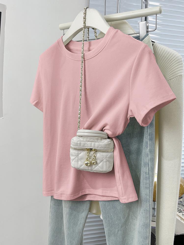 Women's Slim-Fit Pure Cotton Short-Sleeve Round Neck Base Layer T-Shirt