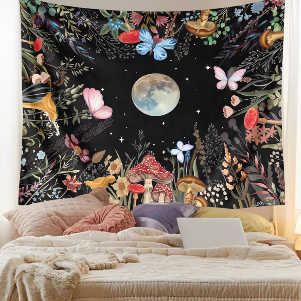 1pc Moonlight garden tapestry, moon flower tapestry, colorful plant tapestry