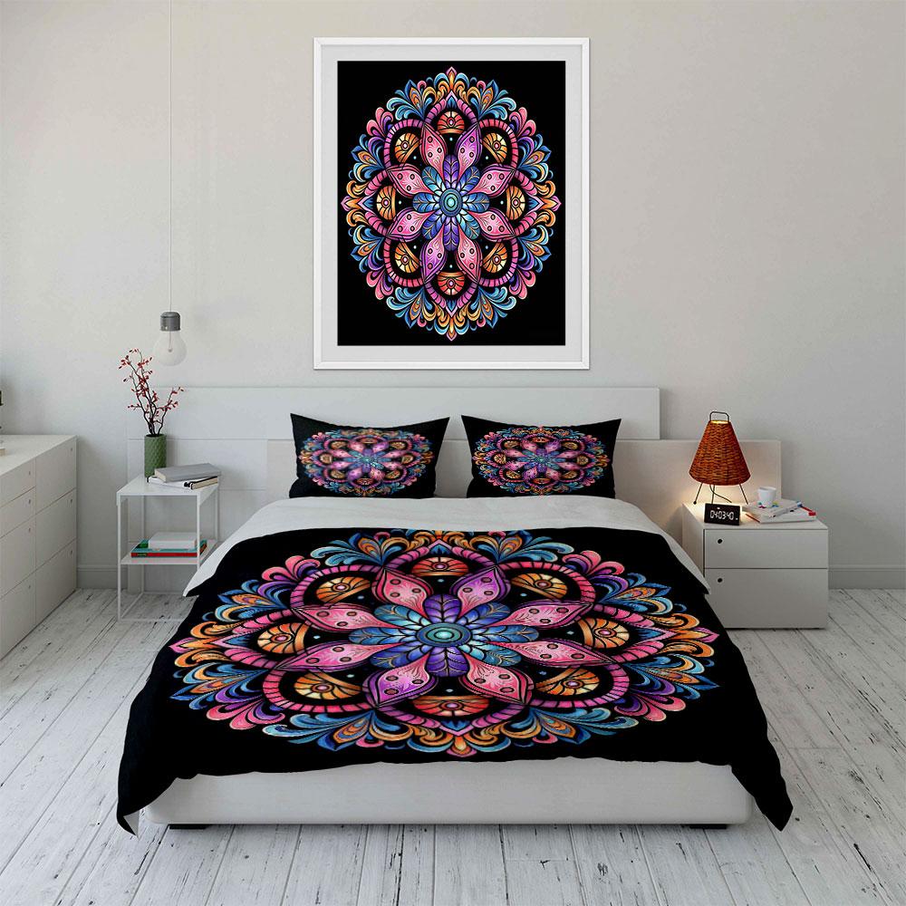 Mandala Pattern Three-Piece Set Soft Comfortable Duvet Cover Bedding Set Included 1*Duvet Cover & 2*Pillowcases, Gift