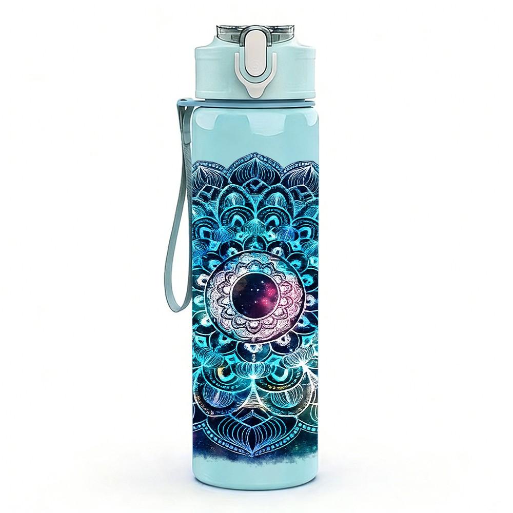 1PC Swirl Mandala Psychedelic Art Print 750ml Color Plastic Sports Water Bottle Leakproof Flip Straw Lid Suitable for Sports Office Home Use