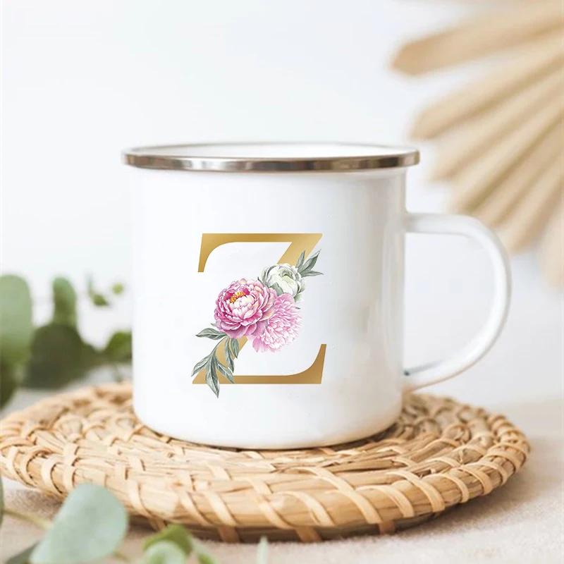 

Кружки эмалированные винтажные с цветочным принтом и надписью, креативные чашки для кофе и чая, для напитков, десертов, молока, с ручкой, питьевая посуда, свадебный подарок для подружки невесты 360ML