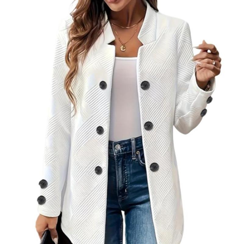 Autumn Winter New Fashion Solid Color Textured Double-Breasted Decorative Inner Pocket Long Sleeve Cardigan Jacket