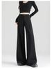Women's 2025 Summer Black Wide-Leg Pants: Pear-Shaped, Slimming, High-End Drape, Loose Fit