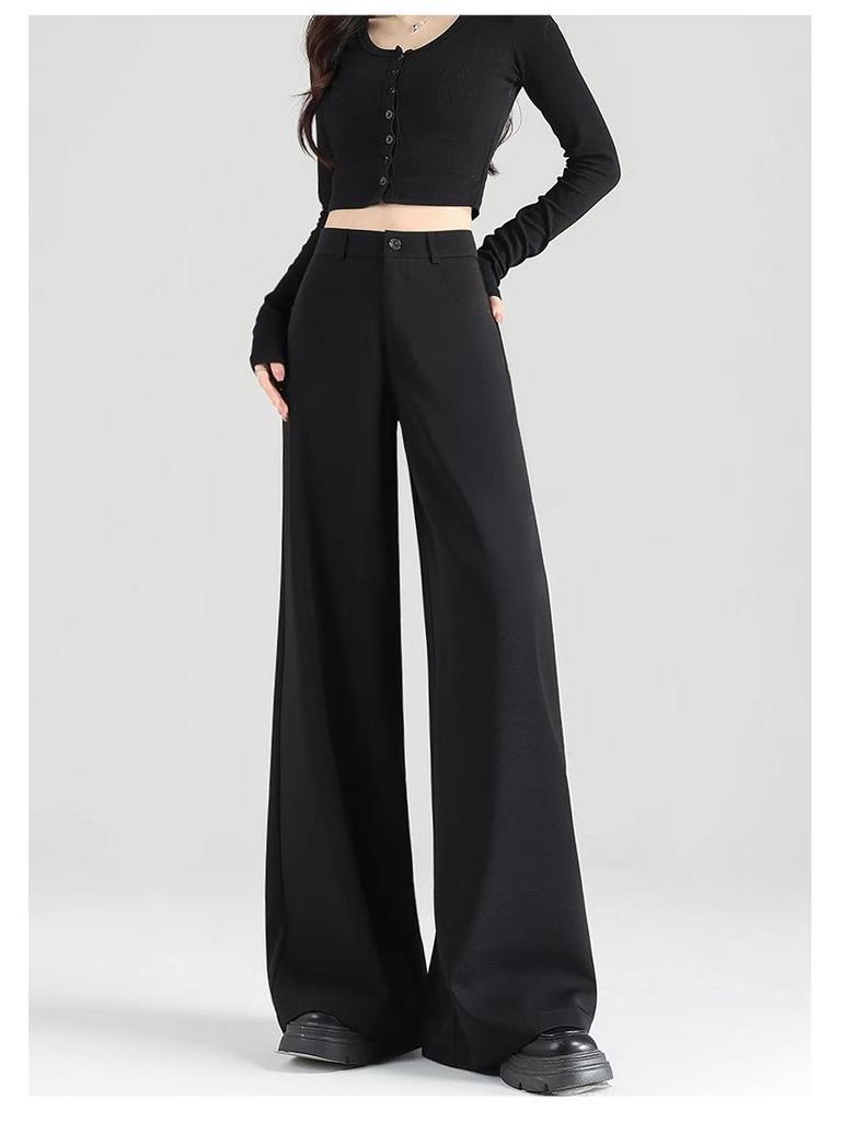 Women's 2025 Summer Black Wide-Leg Pants: Pear-Shaped, Slimming, High-End Drape, Loose Fit