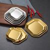 Korean Style 304 Stainless Steel Square BBQ Tray & Flat Bottom Pastry Plate - Gold Dinnerware