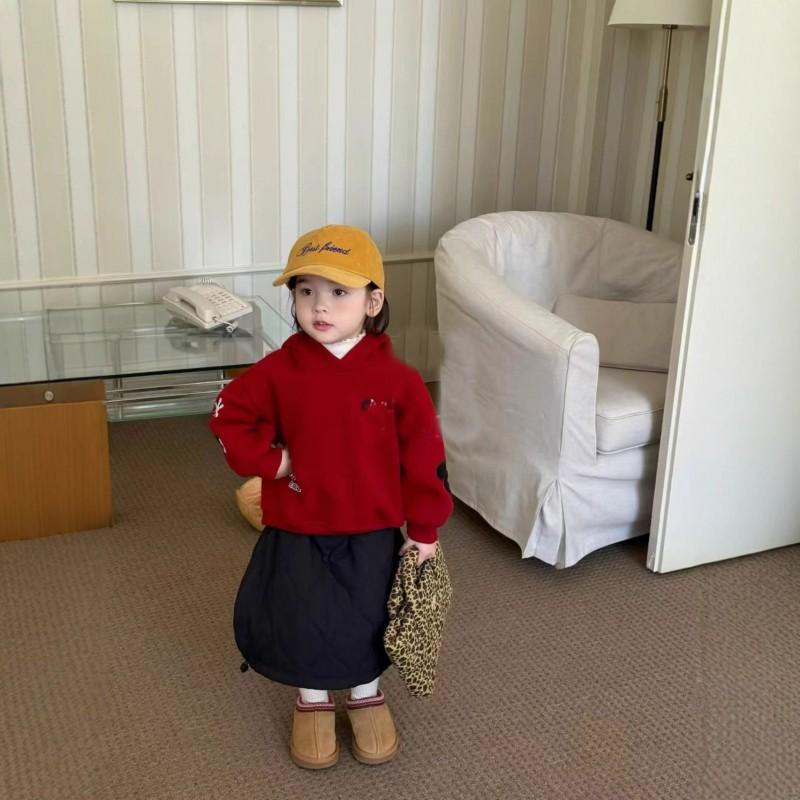 Girls 2025 Winter Hooded Sweatshirt Skirt Set Thick Fleece Lined Cartoon Kids Two Piece Outfit