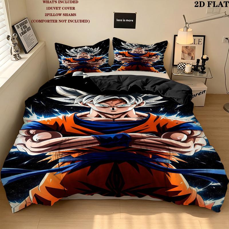 Son Goku Muster Bettwäsche Steppdecke Set Bettbezug Kissenbezug Zuhause Geburtstagsgeschenk(1 Bettbezug + 2 Kissenbezüge, ohne Füllung)