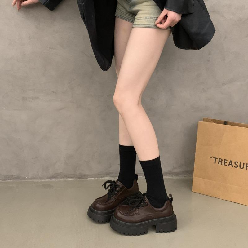 Thick Bottom Fashion Style Leather Women's Pumps Lace Up Thick Soled Loafers Retro High Heels Mary Janes Fashion Heeled Shoes