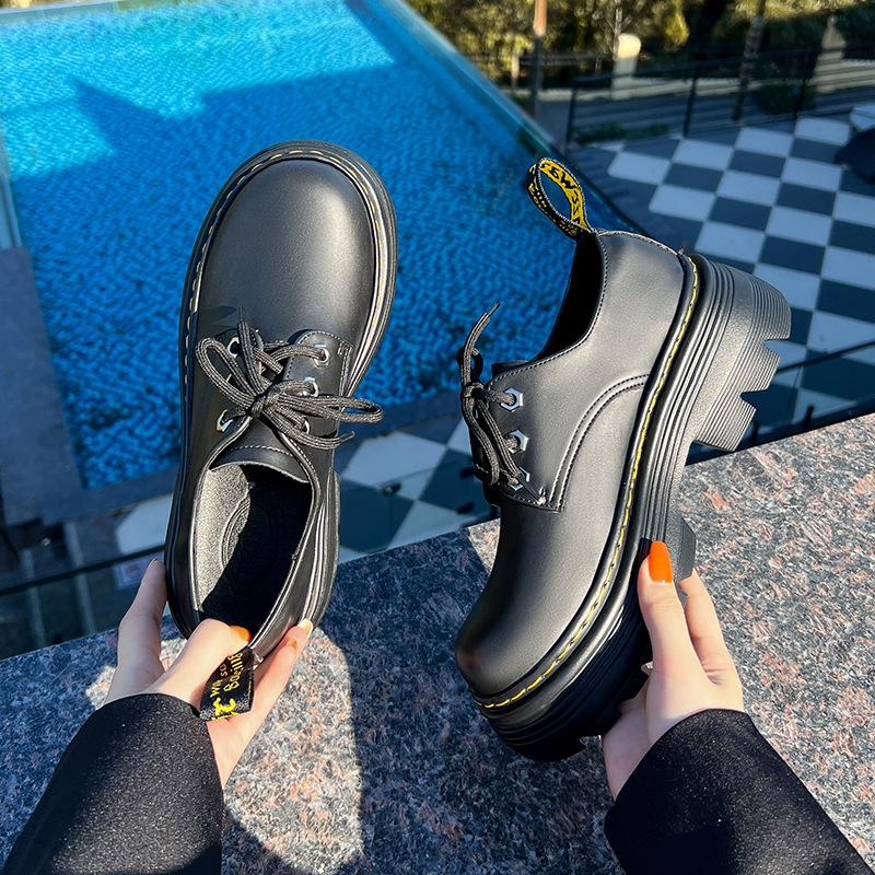 Thick-soled Derby single shoes autumn and winter new Martins heightened lace-up small leather shoes for women