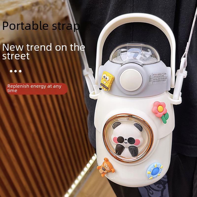 Large Capacity Cartoon Thermos: 316 Stainless Steel Kids' Big Belly Straw Water Cup – High-Value, Portable Student Design