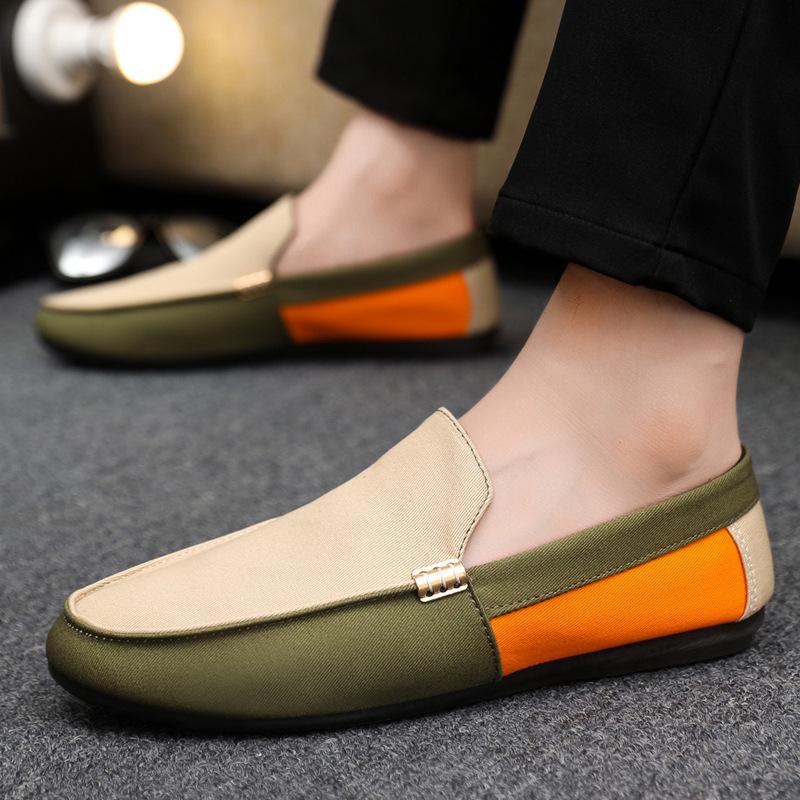 

2026 New Arrivals: Fashionable Men s Shoes Large Colour Block Patchwork Loafers Versatile Stylish Student Shoes 46