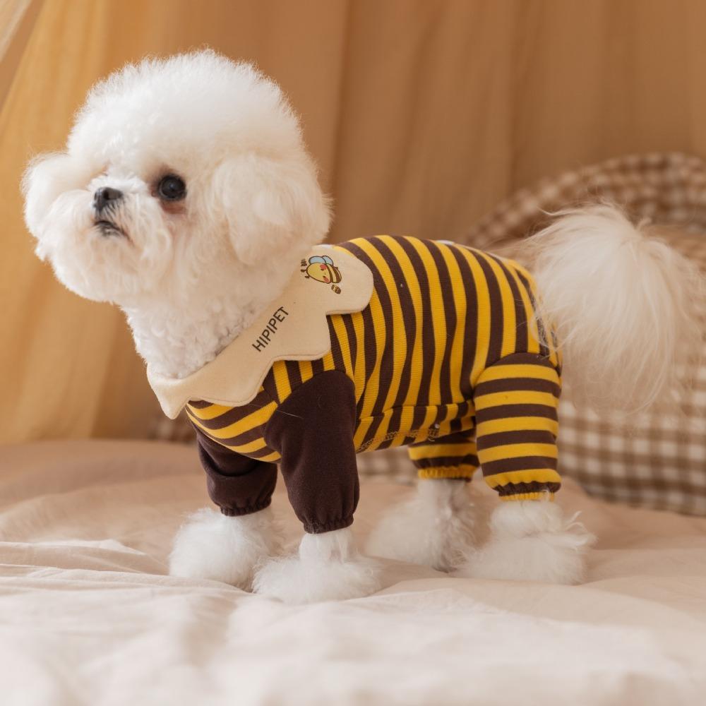 Pet dog autumn and winter belly coat small bee striped trimmable four-legged surgical clothing small dog dog clothing