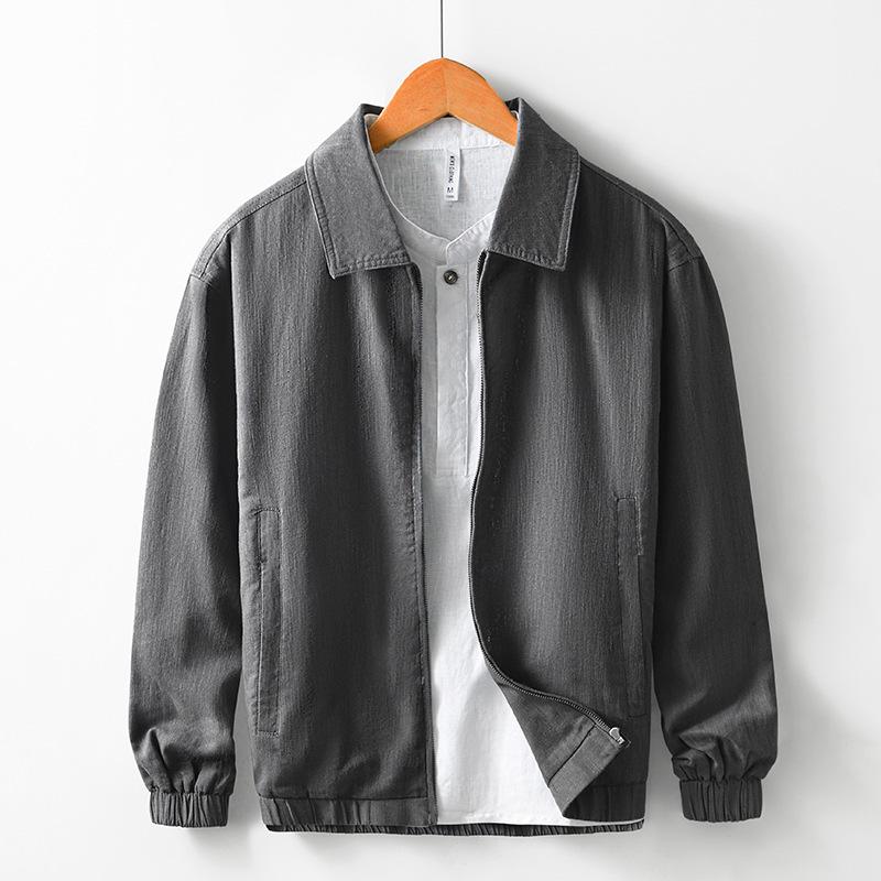 

L188 Old Money Style Cotton Linen Casual Jacket - American Outdoor Commute Solid Outerwear Top L