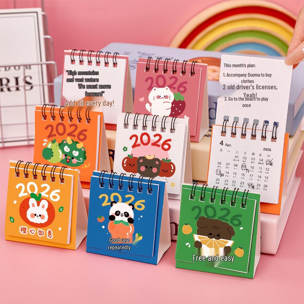 2026 Cute Fruit Cartoon Desk Calendar: Mini Desktop Ornament & Portable Student Notebook