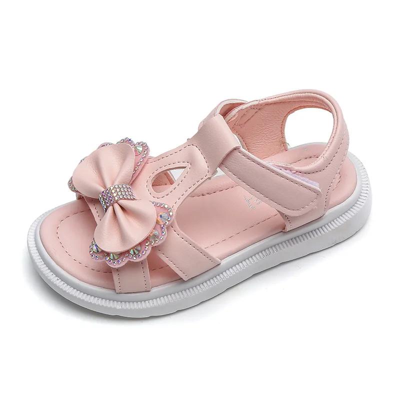 Girl's Sandals 2024 Summer Children's Princess Beach Shoes Students Comfortable Sweet Princess Fashion Shoes Elegant Temperament