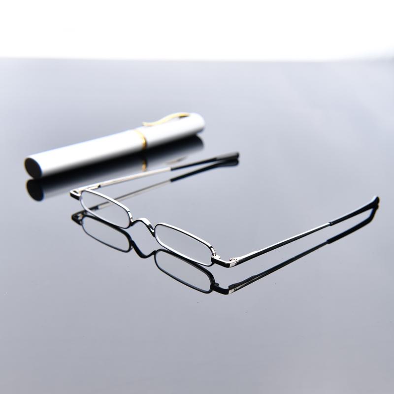 Elegant Portable Mini Reading Glasses Men Metal Frame Pen Box Ultra-Thin Women Ultra Light Presbyopia Eyeglasses With Box