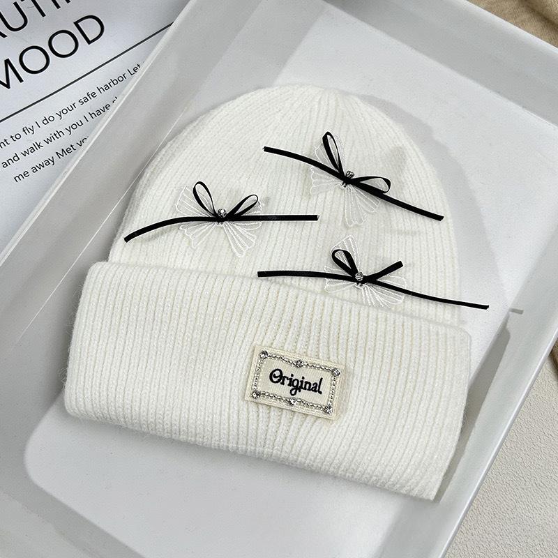 

Japanese Sweet Bow Wool Hat for Women In Winter Versatile Big Head Circumference Warmth Thickened Soft and Glutinous Knitted Hat M（56-58cm）