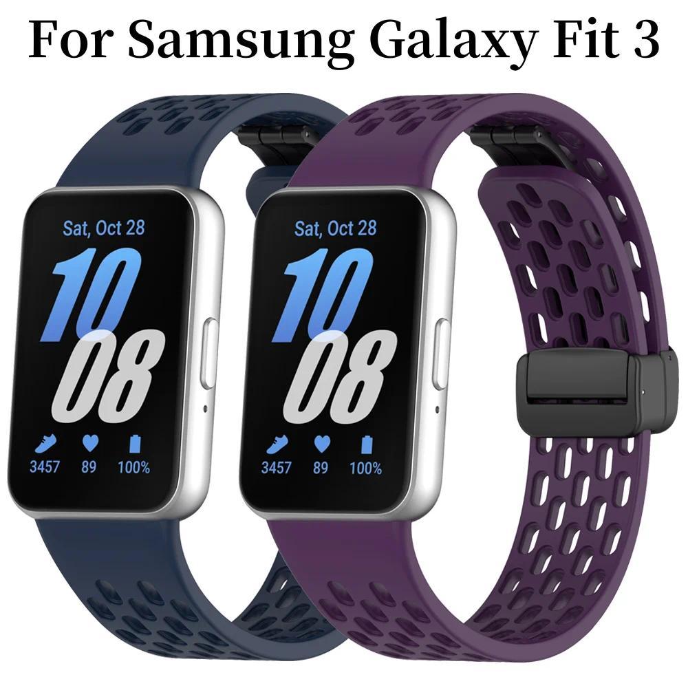 Magnetická D přezka Sportovní silikonový pásek pro Samsung Galaxy Fit 3 Fit3 SM-R390 Náhradní pásek Náramek Příslušenství