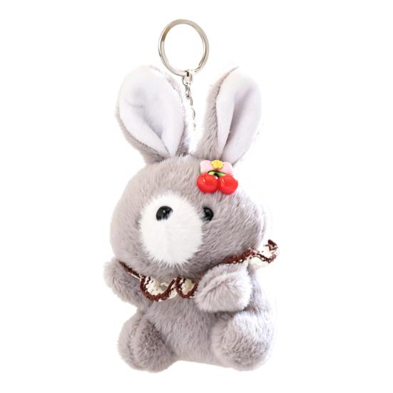 Cute Cherry Bunny Plush Keychain, Small Rabbit Stuffed Animal Pendant for Bag Backpack Purse, Kawaii Cartoon Key Ring Charm, Gift for Girls Women серый