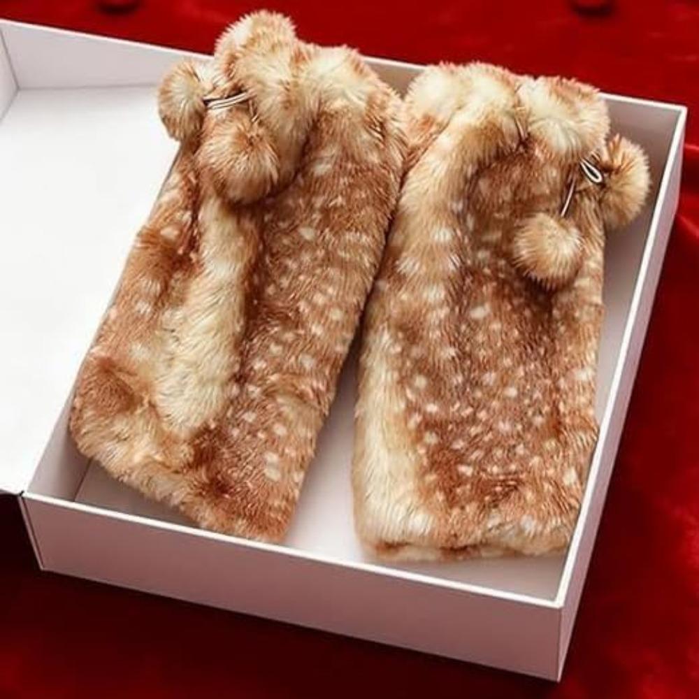 Deer Leg Warmers Furry Fur Deer Print Leg Warmer For Women Cute Animal Thicken Legwarmers For Girls