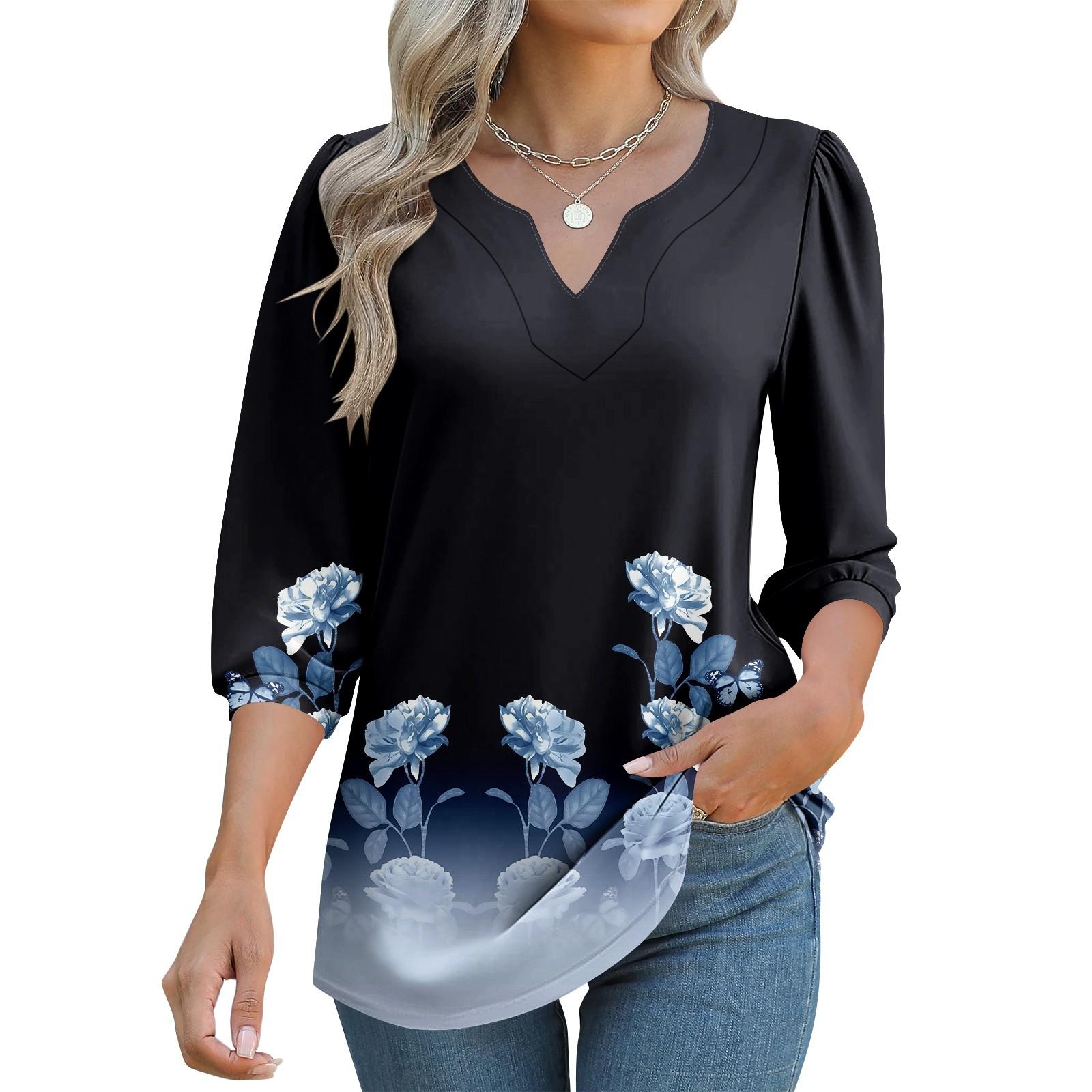 

Женские футболки с рукавом 3/4, футболки с графикой, повседневные базовые топы, пуловеры S синий