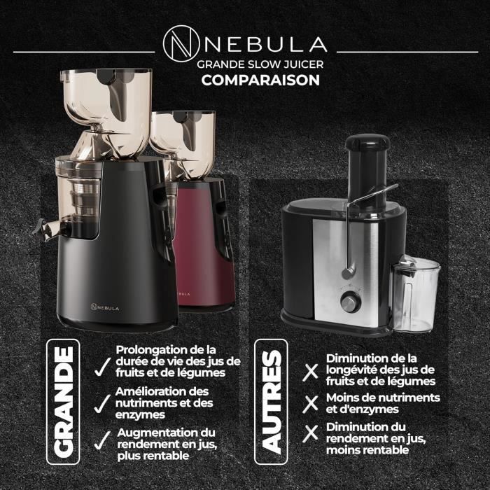 Extractor de Jugos Grande 45 RPM Nebula Red, extractor de jugos para frutas y verduras, exprimidor eléctrico, heladera y máquina de hielo