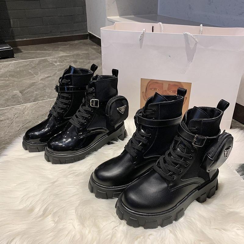 New Style Shoes: Large-sized Thick-soled Thick-heeled Short-leg  Women Lace-up Fashion Boots