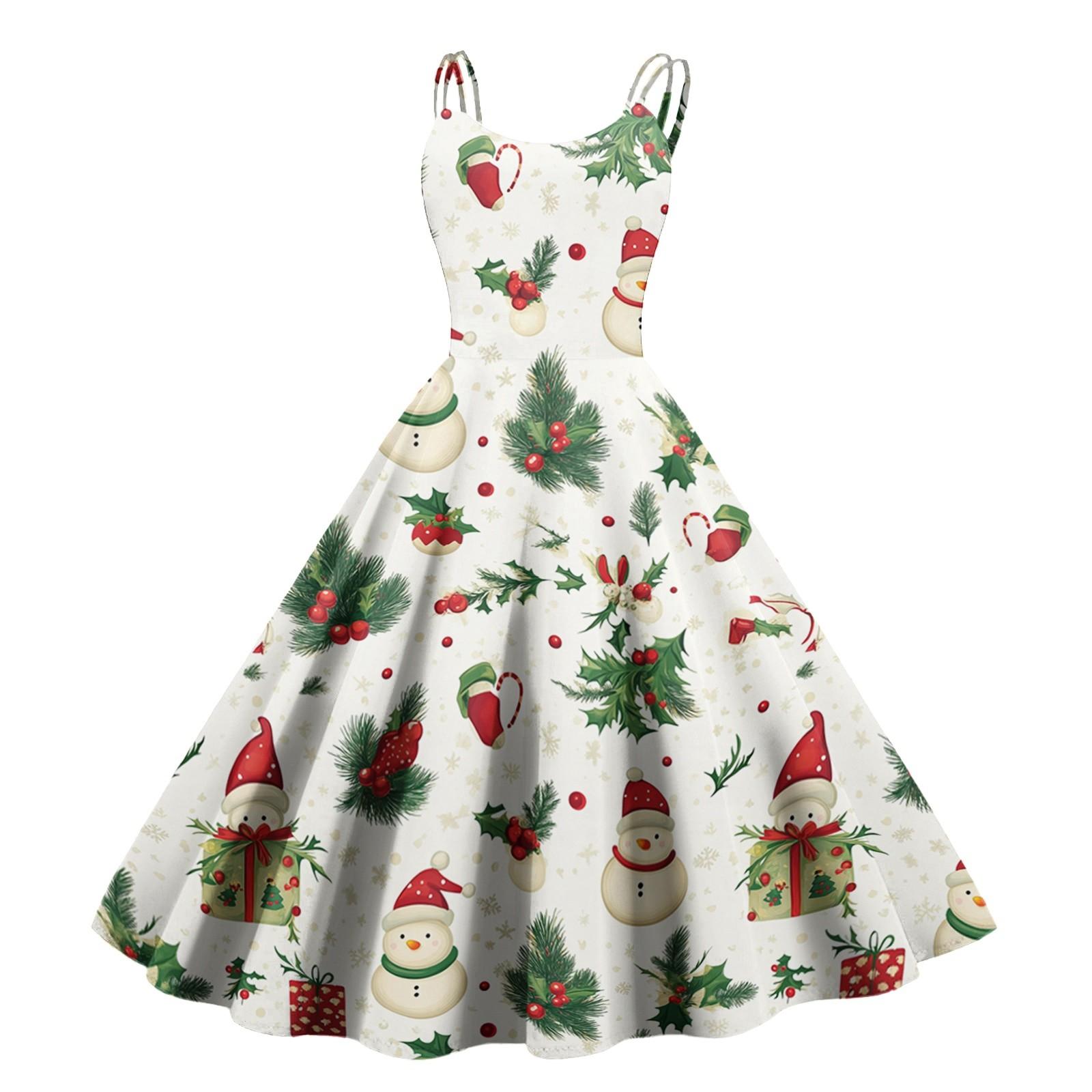 

Женские рождественские подарки, напечатанная шапка Санты, сексуальное платье с открытыми плечами в стиле панк-винтаж M зелёный