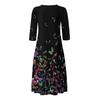 Women's Summer Casual V-Neck Button Vintage Floral Print Three-quarter Sleeve Long Dress With Pockets