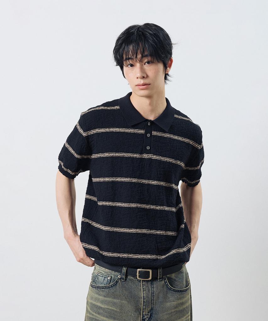 Dibsenseu Striped Boucle Collar Short Sleeve Knit