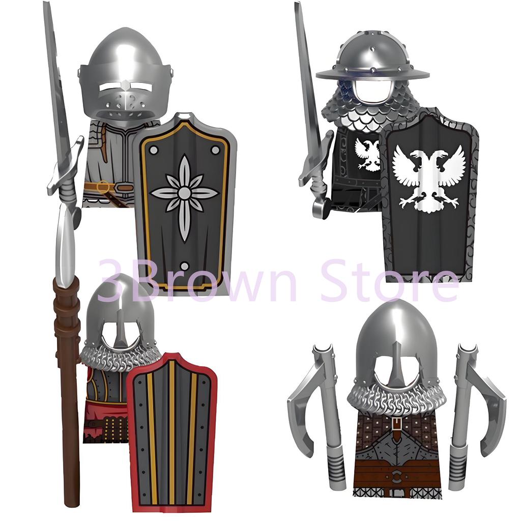 MOC Medieval Building Blocks Castle Knights Army Soldiers Warrior Accessories Warhorse Helmets Shields Armor Toy Gifts S036 DIY