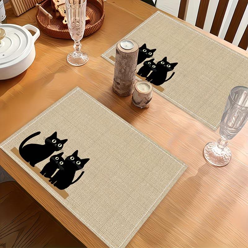 Minimalist Black Cat Heat Resistant Washable Table Placemats Kitchen Dining Decor 4 Piece Set