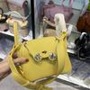 Bag Retro Soft Cowhide Lychee Pattern Portable Shoulder Crossbody Macaron