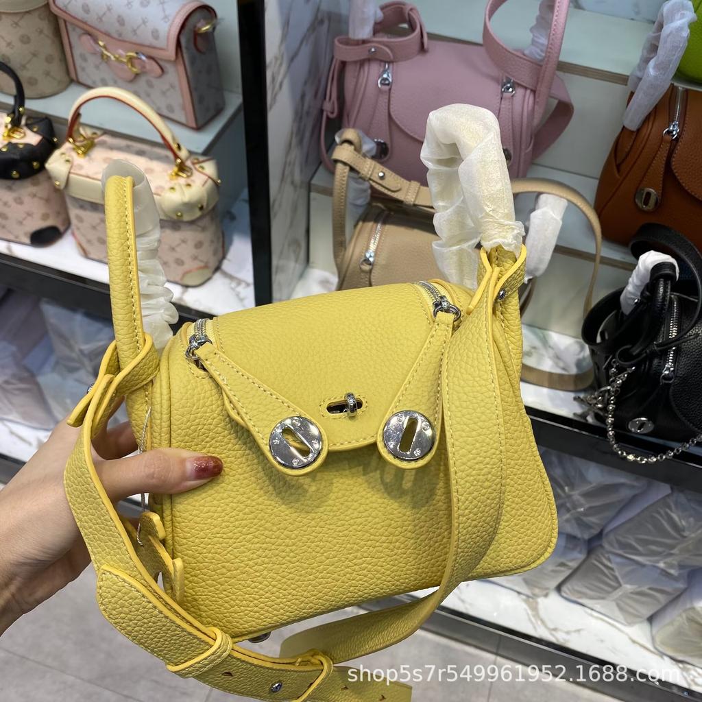 Bag Retro Soft Cowhide Lychee Pattern Portable Shoulder Crossbody Macaron