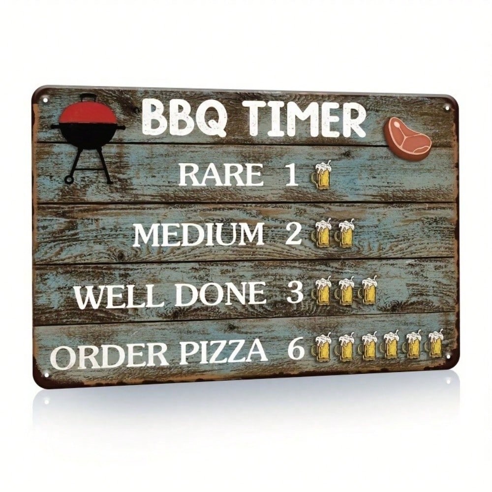 Vintage BBQ Timer Metal Sign Rustic Kitchen Decor Outdoor Grill Art