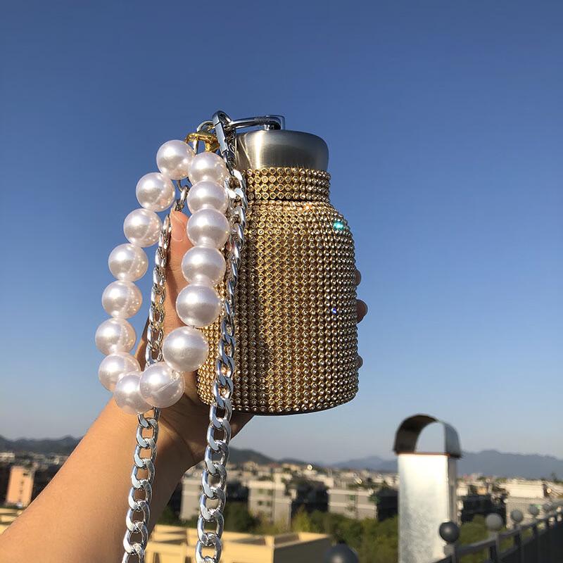 Chubby Rhinestone Insulated Tumbler with Pearl Strap
