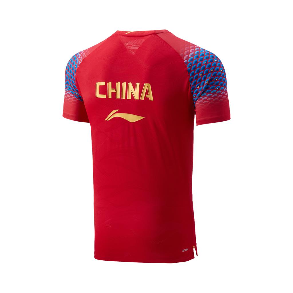 Li Ning Badminton Series Sports Casual Simple Pullover Short Sleeve Badminton Shirt Unisex Tops Cinnabar-Red AAYV149-3