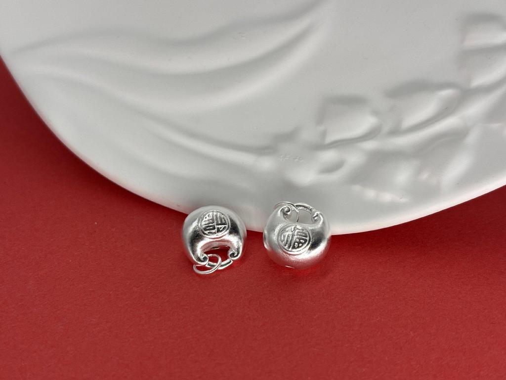 Sterling Silver 999 Chubby Fu Pendant 3D Craft Beads for DIY Jewelry & Bracelets