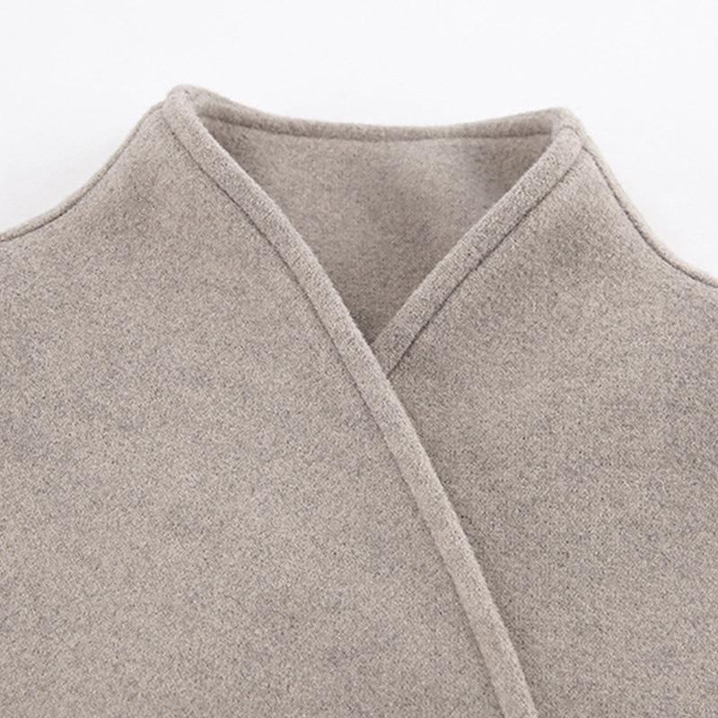 Womens Double Breasted Solid Color Woolen Coat Casual British Style Versatile Outerwear