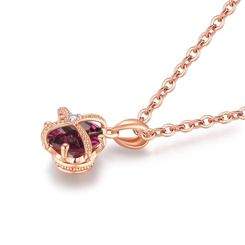 FANCIME Diamond Necklace for 18K Pink Ruby Crown July with Silver Brand Anniversary Gift Wrapping Included Women, Gold, Pendant, Birthstone, Lab-Grown