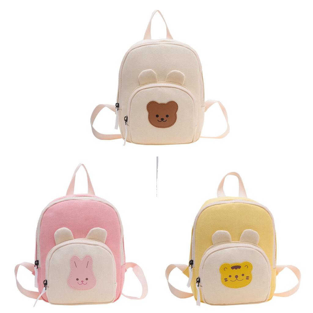 Kids Bear Cartoon Canvas Backpack With Breathable And Durable Design For Preschool Children