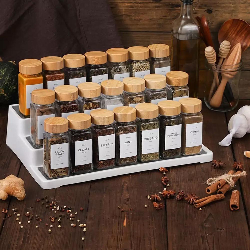 1/2 Stück 120ml Quadratische Luftdichte Glasbehälter mit Bambusdeckel Gewürzbehälter Salz-Pfefferstreuer Gewürzorganizer