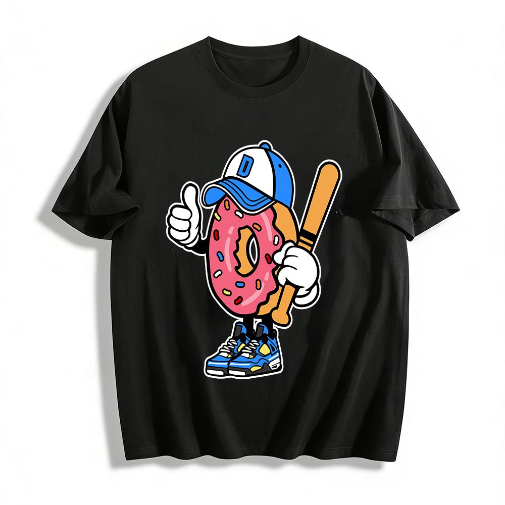 

Baseball Donut Graphic Casual Tee Trendy Streetwear Top Pure cotton T-shirt XXS