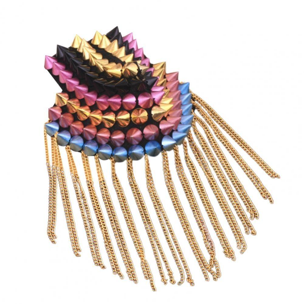 Pin Rivet Shoulder Badges Cool Jacket Vintage Brooch Retro Club Tassel Chain Epaulette Suit